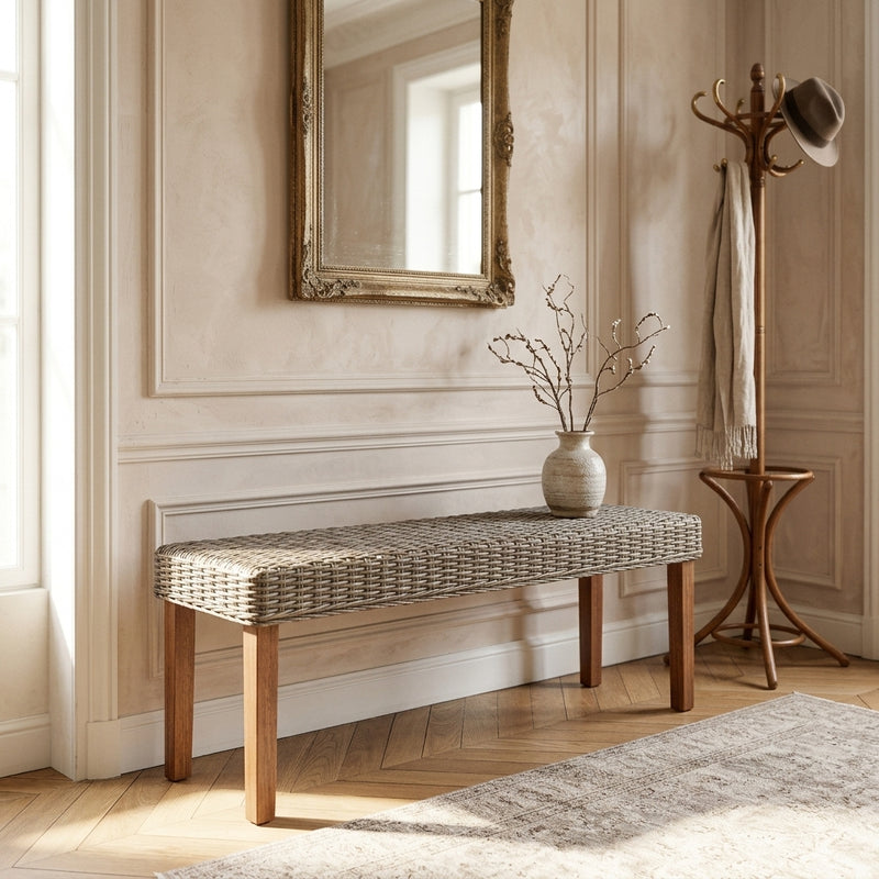 Banc en rotin kubu et bois d'acajou