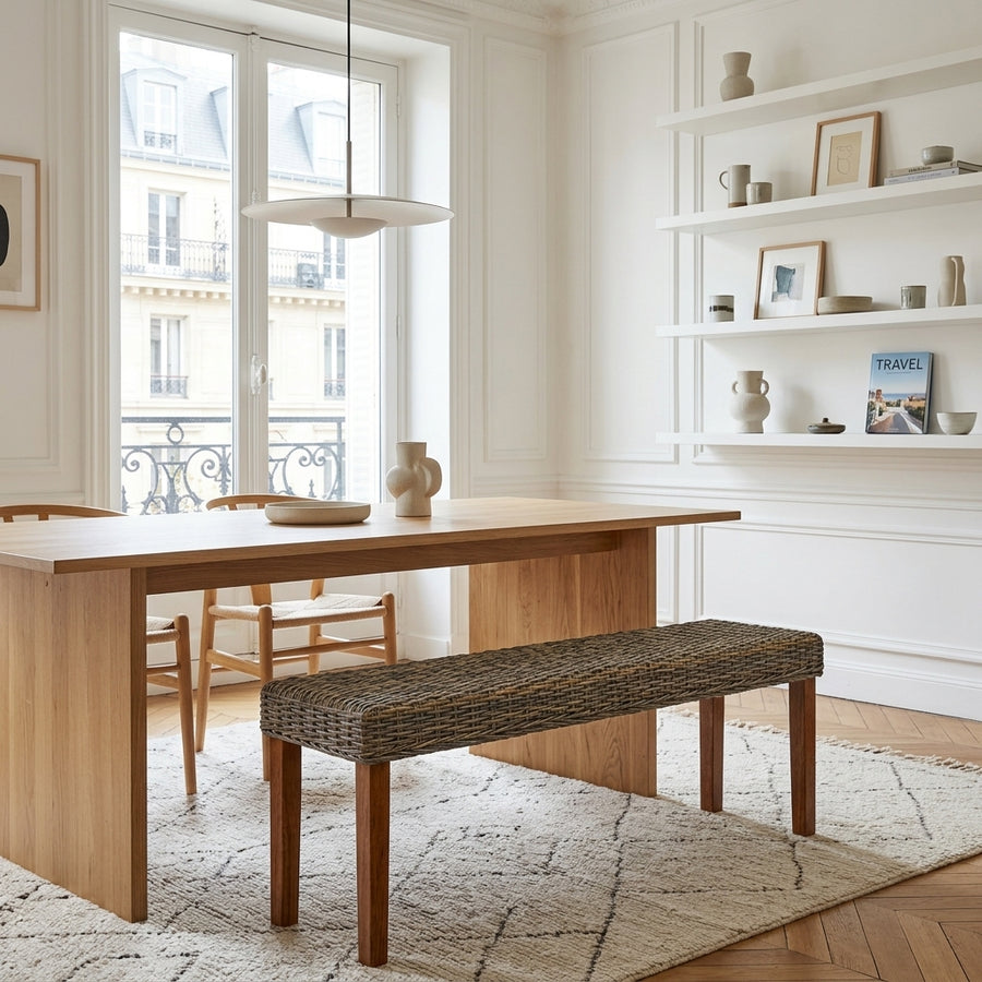 Banc en rotin kubu et bois d'acajou