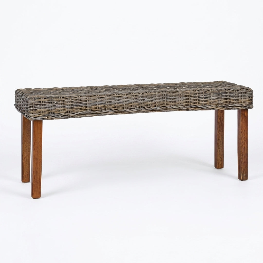 Banc en rotin kubu et bois d'acajou