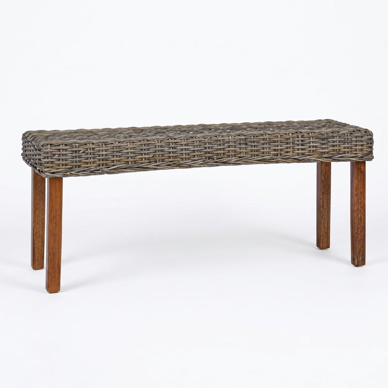 Banc en rotin kubu et bois d'acajou