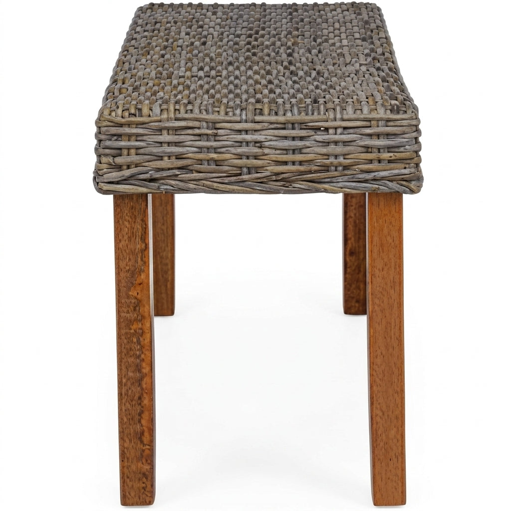 Banc en rotin kubu et bois d'acajou
