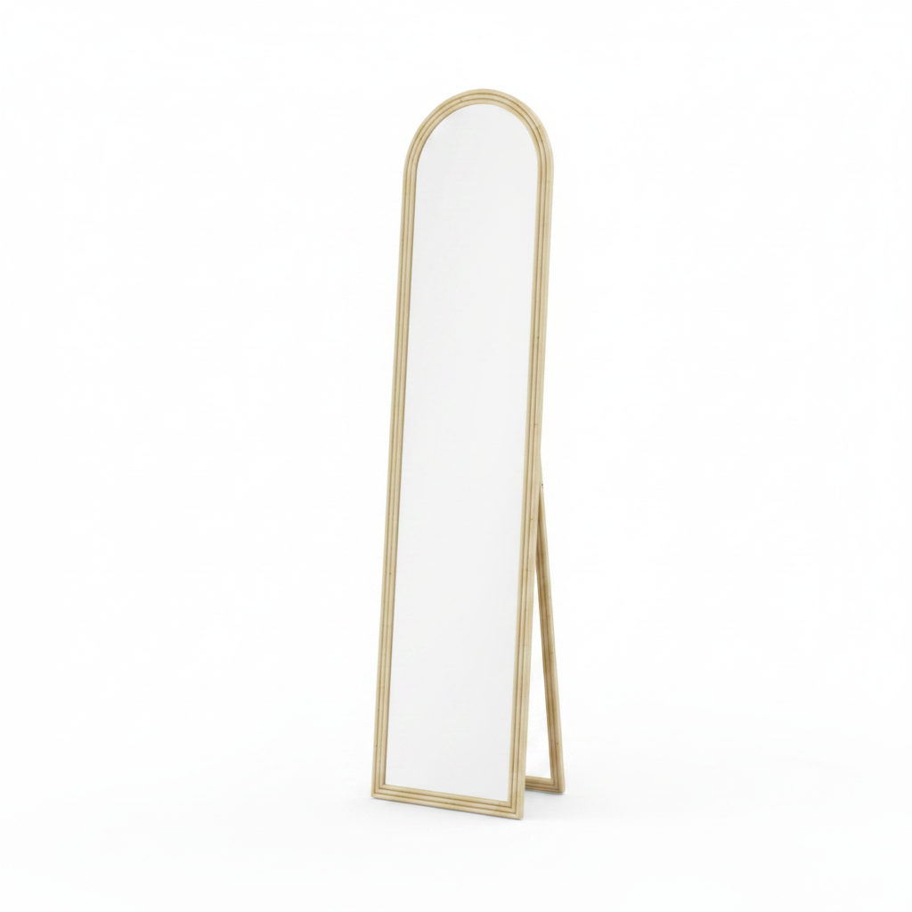 Miroir arche sur pied en rotin naturel