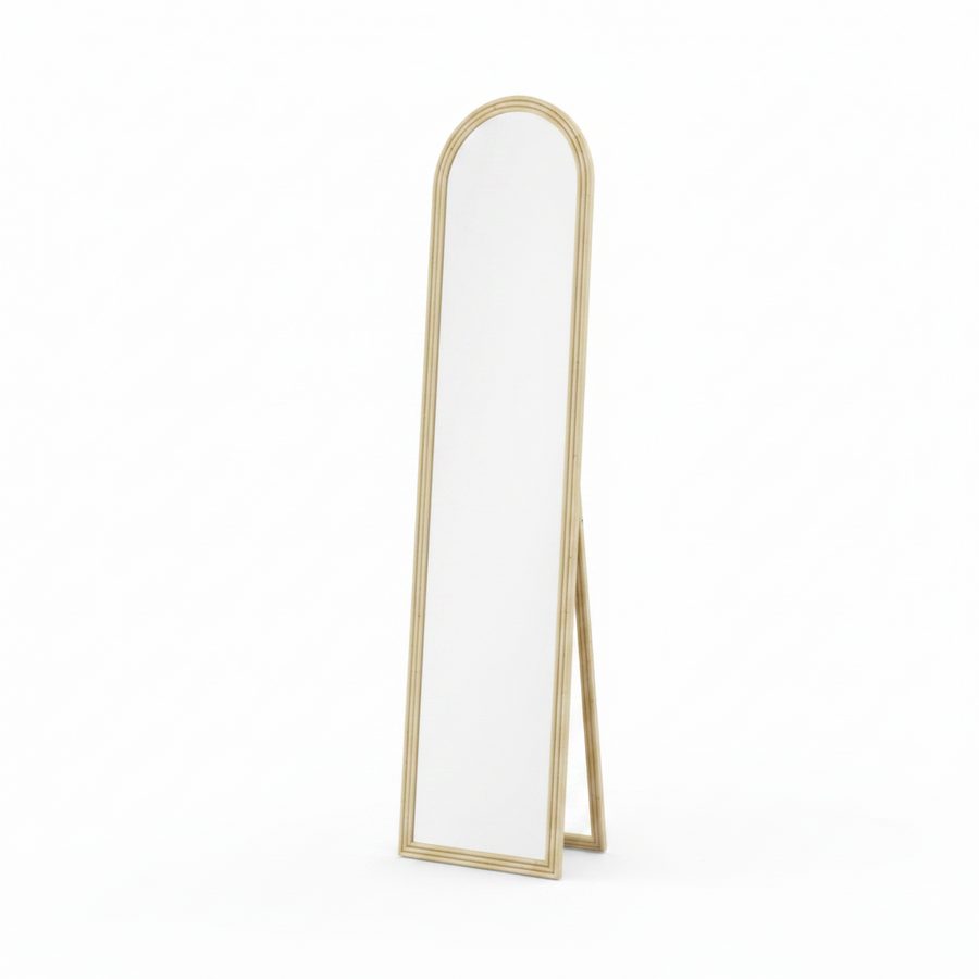 Miroir arche sur pied en rotin naturel