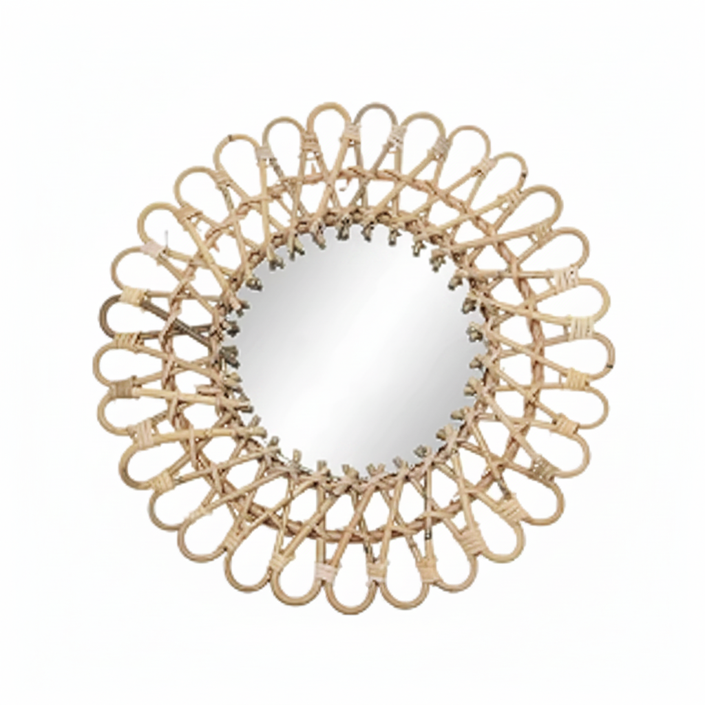 Miroir soleil en rotin naturel