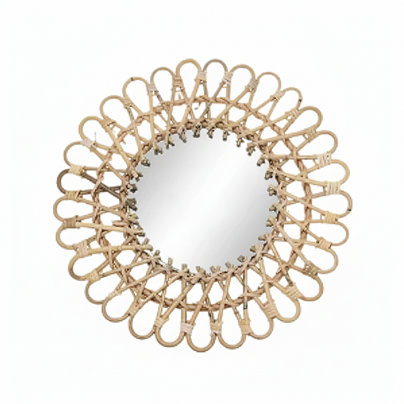Miroir soleil en rotin naturel