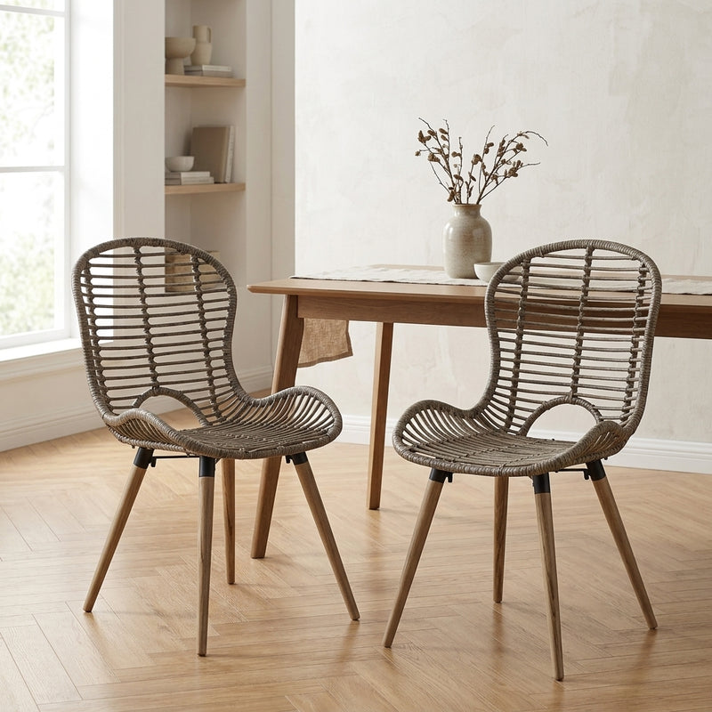 Chaises à manger en rotin naturel et bois