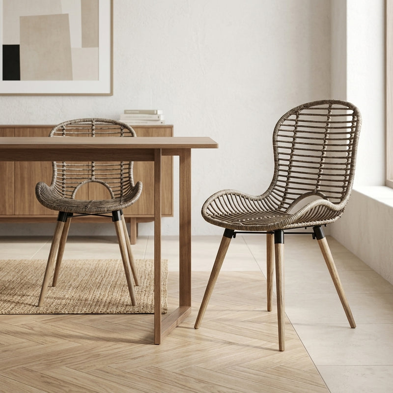 Chaises à manger en rotin naturel et bois