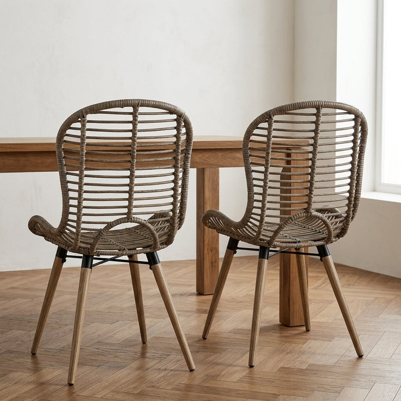 Chaises à manger en rotin naturel et bois