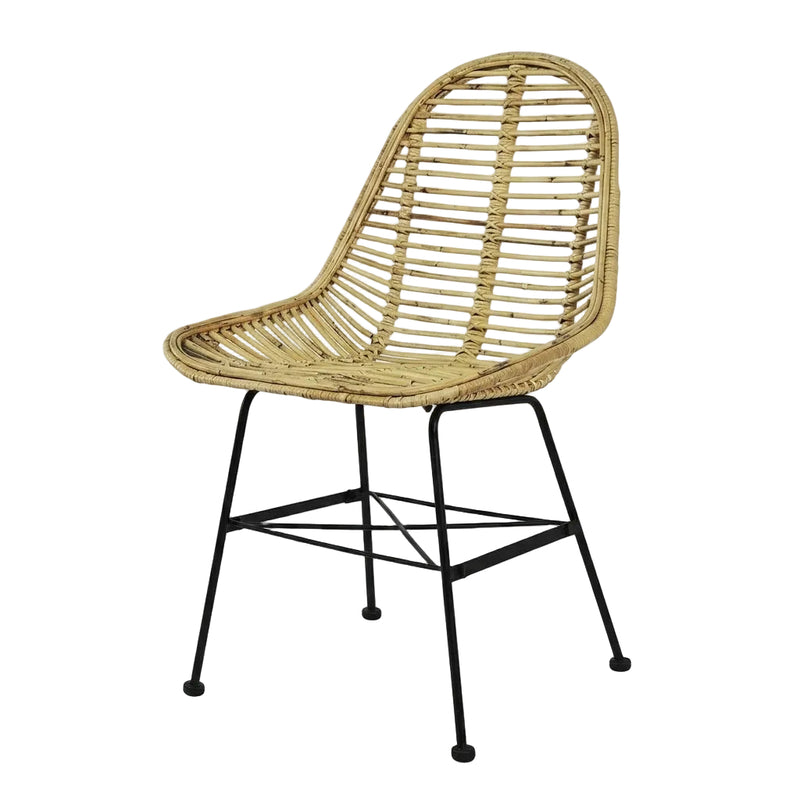 Chaise Coque en rotin naturel et fer forgé