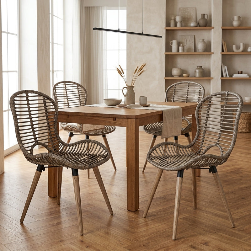 Chaises à manger en rotin naturel et bois