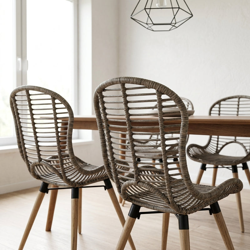 Chaises à manger en rotin naturel et bois