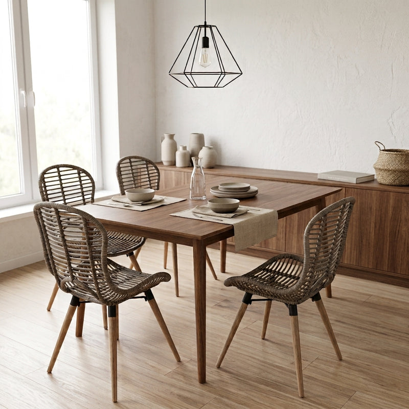 Chaises à manger en rotin naturel et bois