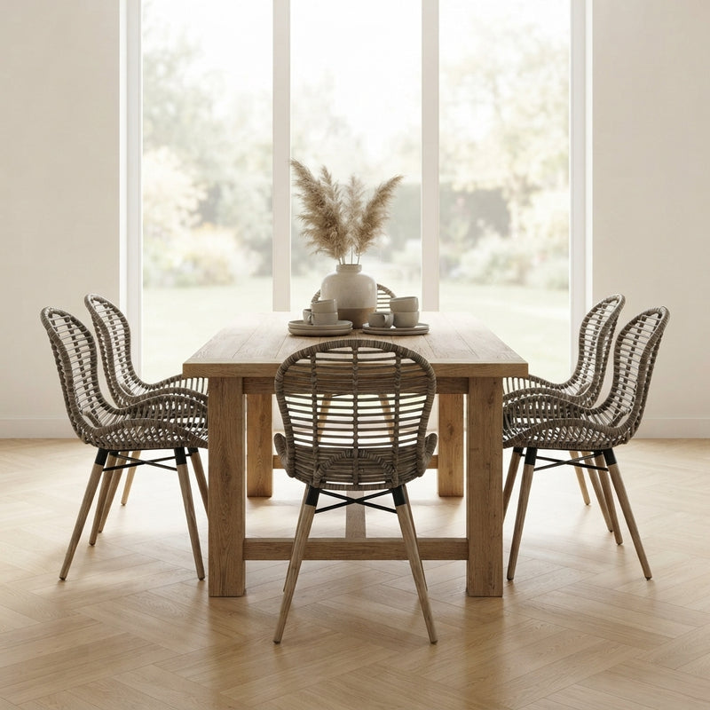 Chaises à manger en rotin naturel et bois