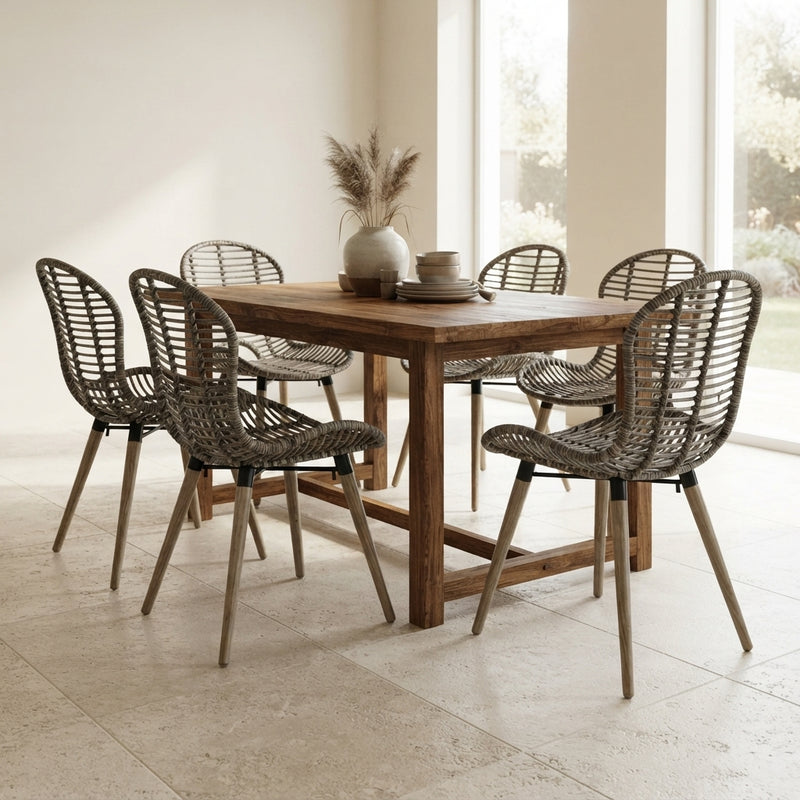Chaises à manger en rotin naturel et bois