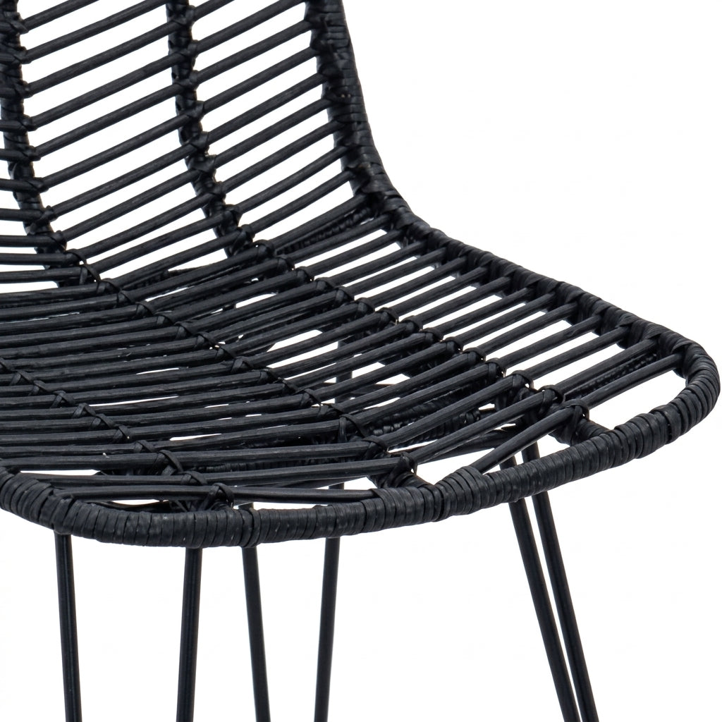 Chaise de bar en rotin noir et métal, Lot de 2