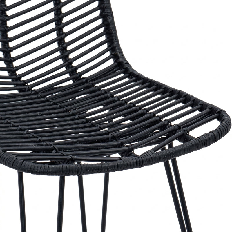Chaise de bar en rotin noir et métal, Lot de 2