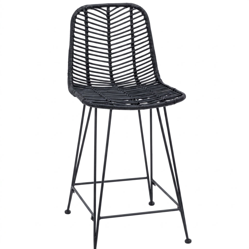 Chaise de bar en rotin noir et métal, Lot de 2