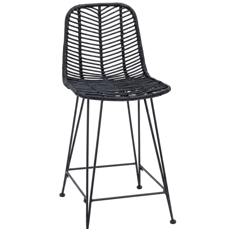 Chaise de bar en rotin noir et métal, Lot de 2