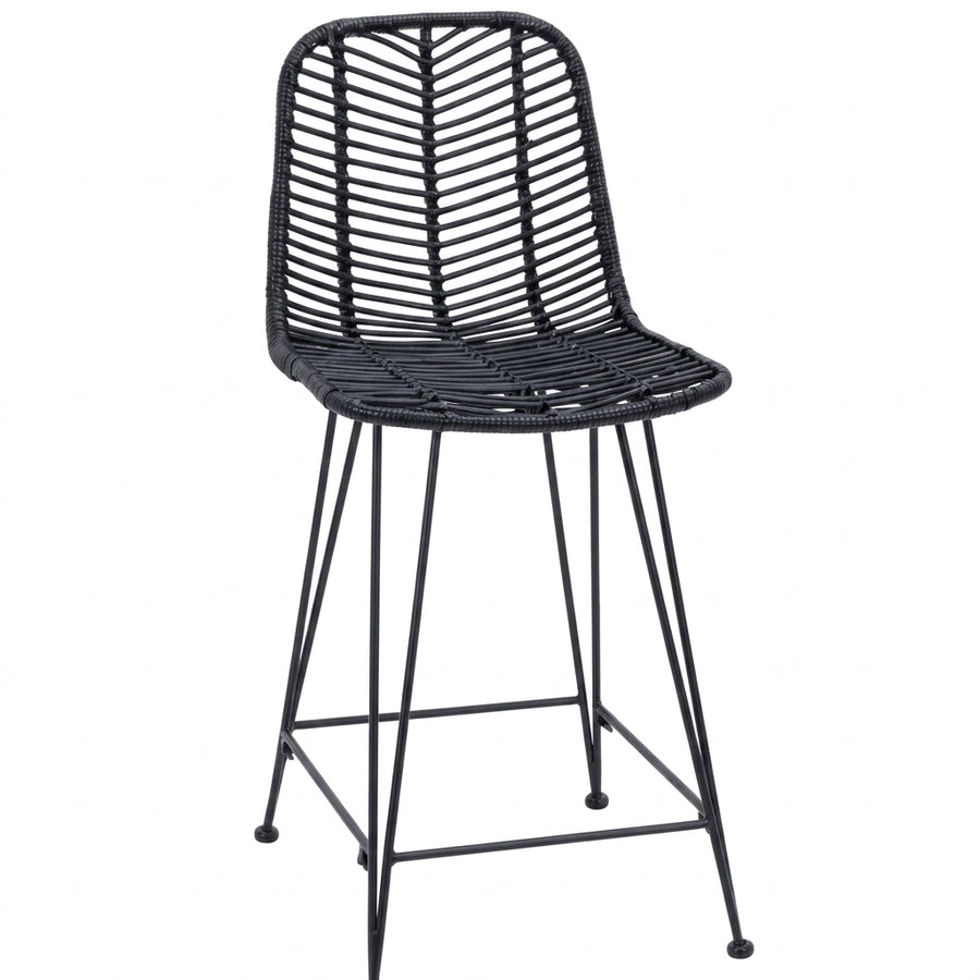 Chaise de bar en rotin noir et métal, Lot de 2