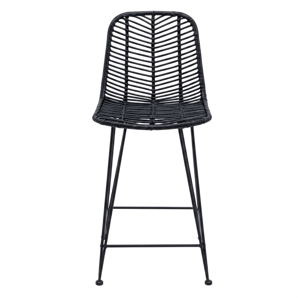 Chaise de bar en rotin noir et métal, Lot de 2