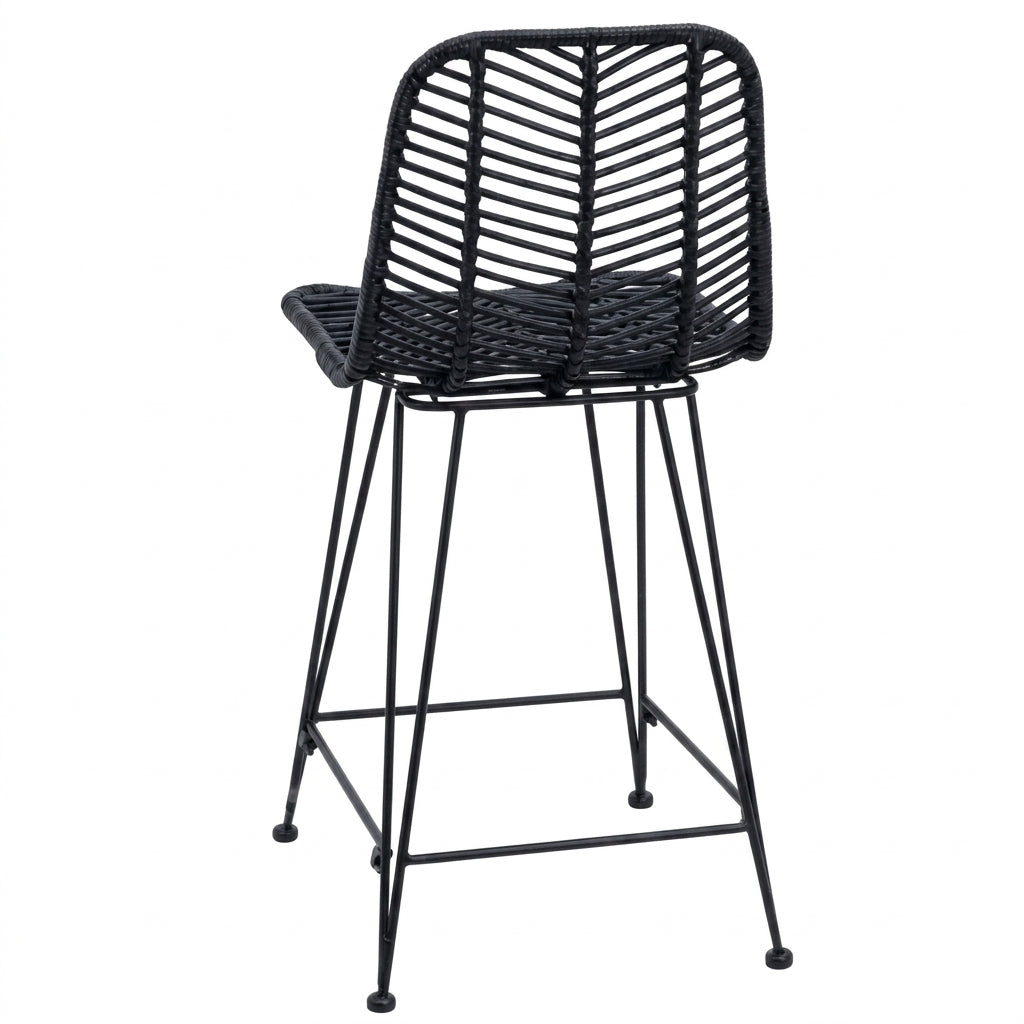 Chaise de bar en rotin noir et métal, Lot de 2