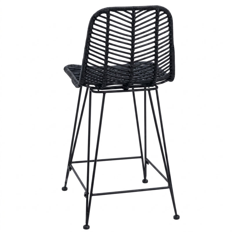Chaise de bar en rotin noir et métal, Lot de 2