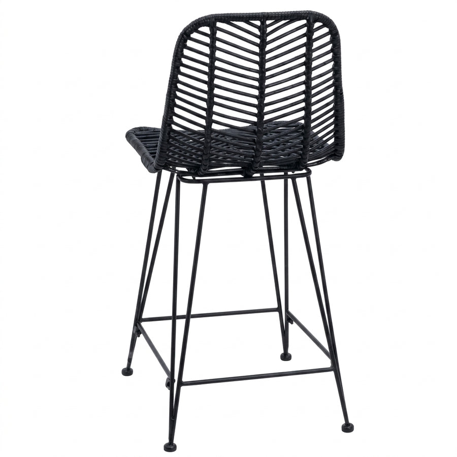 Chaise de bar en rotin noir et métal, Lot de 2