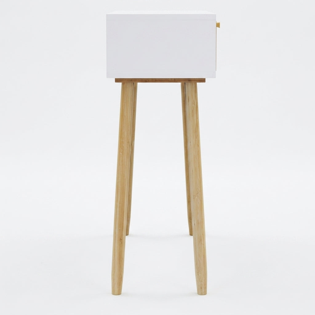 Console blanche en pin massif et rotin naturel
