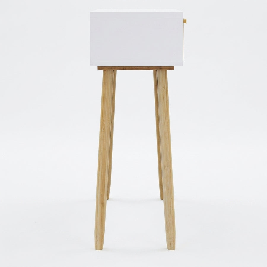 Console blanche en pin massif et rotin naturel