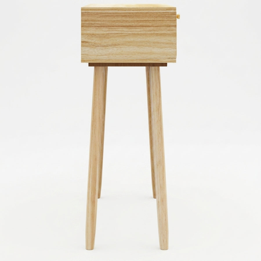 Console marron en pin massif et rotin naturel