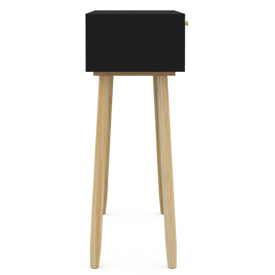 Console noire en pin massif et rotin naturel