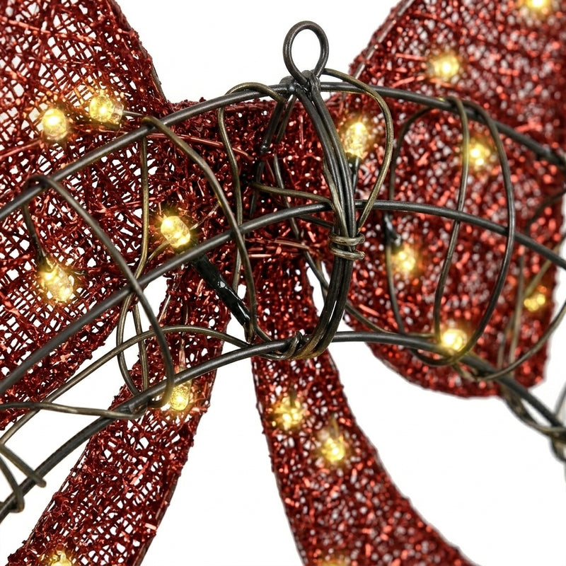 Couronne de Noël lumineuse en rotin avec nœud rouge