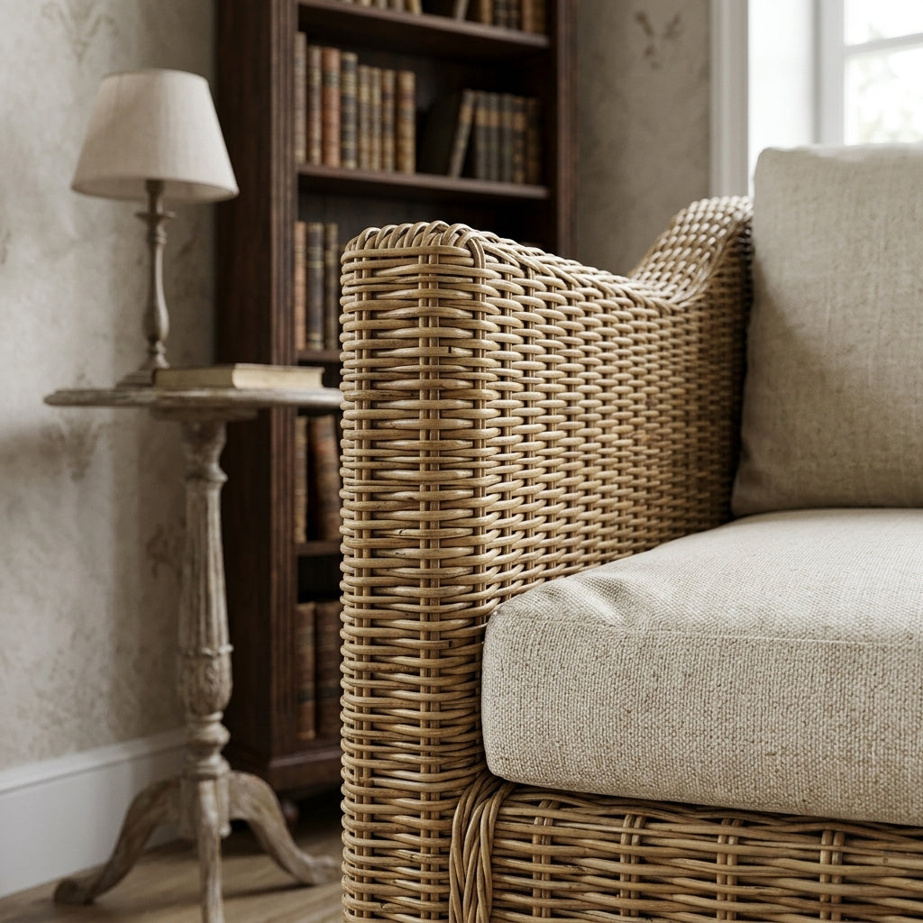 Fauteuil Salon en rotin naturel avec coussins