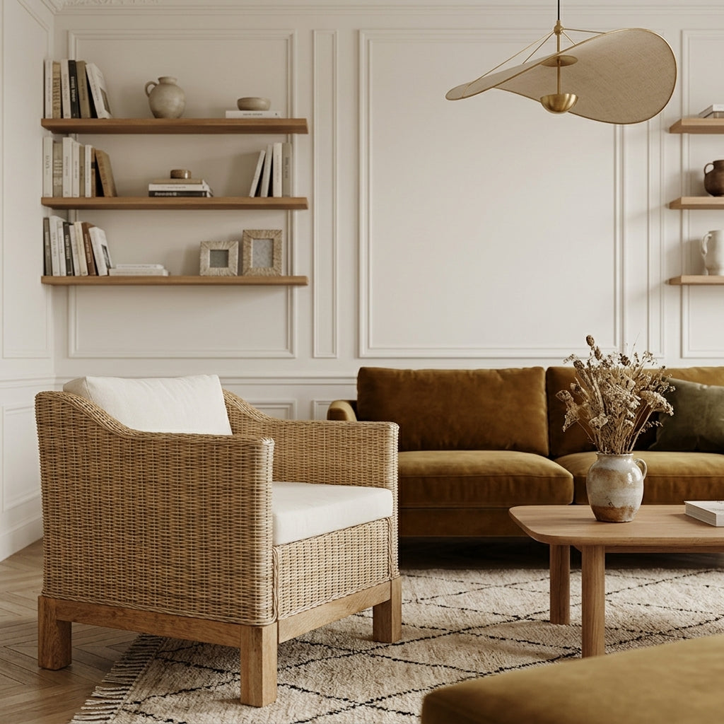Fauteuil Salon en rotin naturel avec coussins