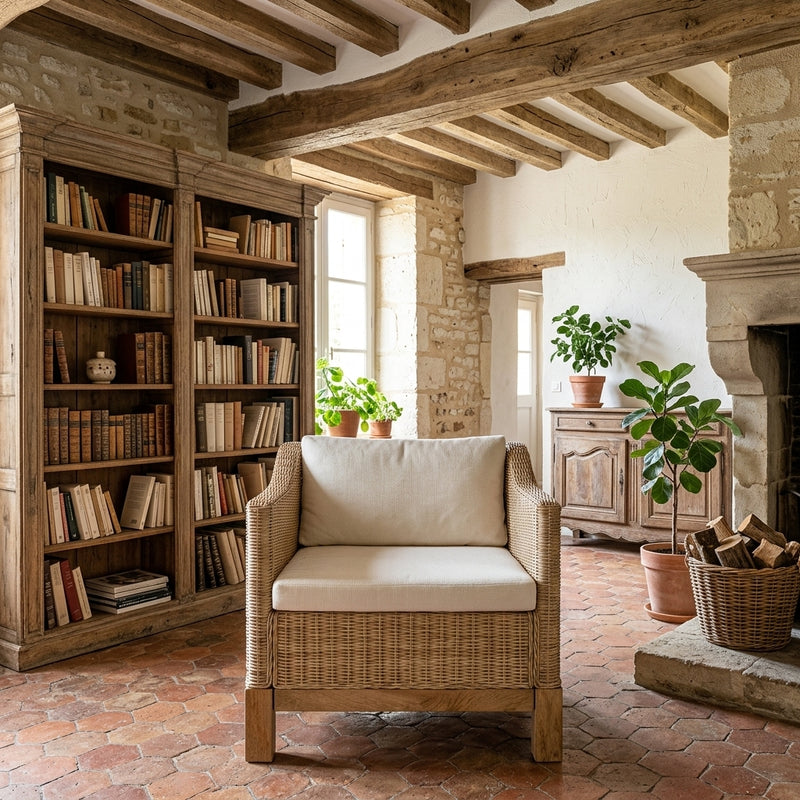 Fauteuil Salon en rotin naturel avec coussins