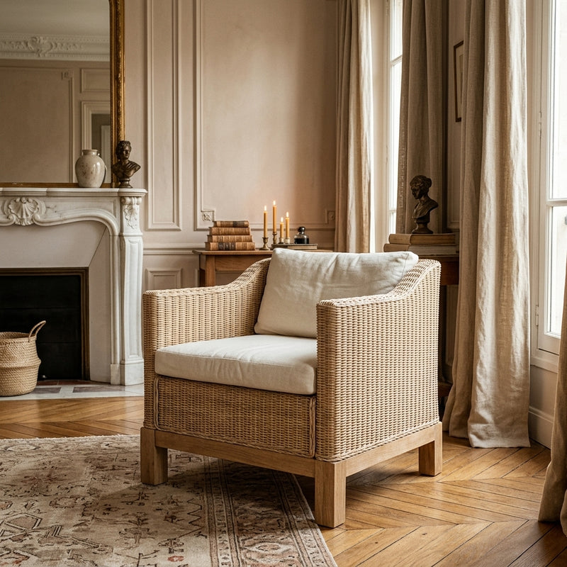 Fauteuil Salon en rotin naturel avec coussins