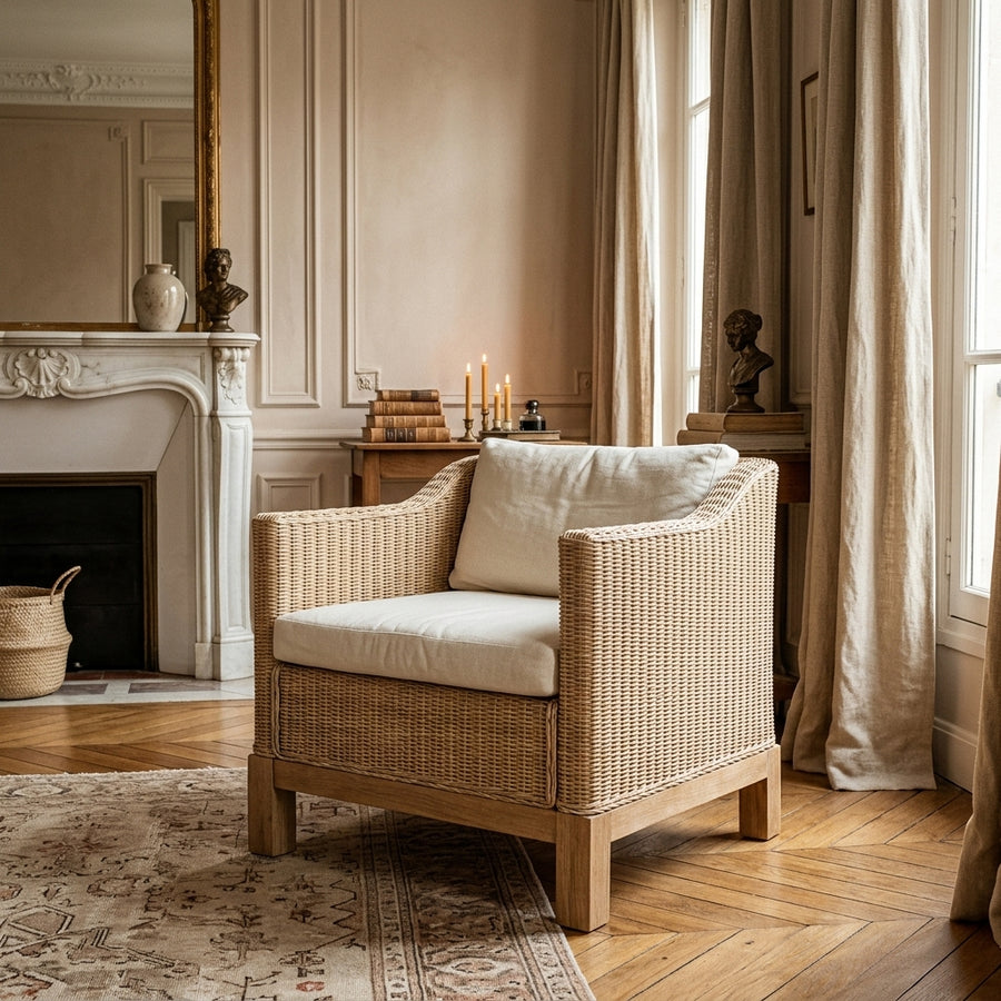 Fauteuil Salon en rotin naturel avec coussins