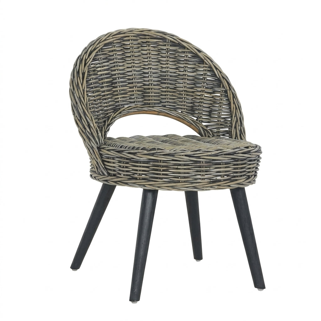 Fauteuil Kubu en rotin tressé noir, pieds bois
