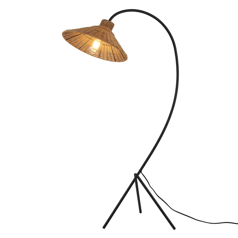 Lampadaire Arc en rotin tressé