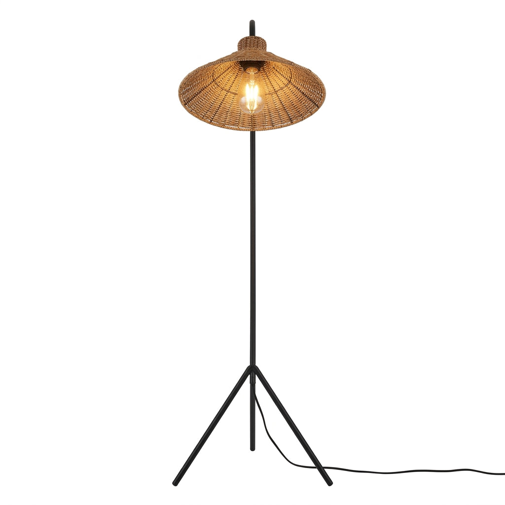 Lampadaire Arc en rotin tressé