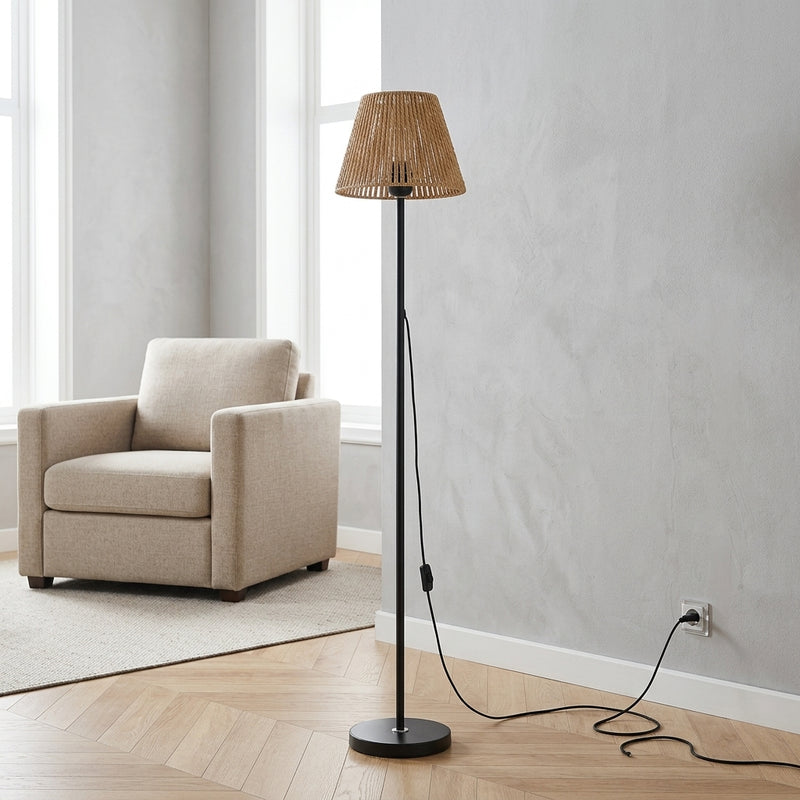 Lampadaire Cannelé en rotin tressé