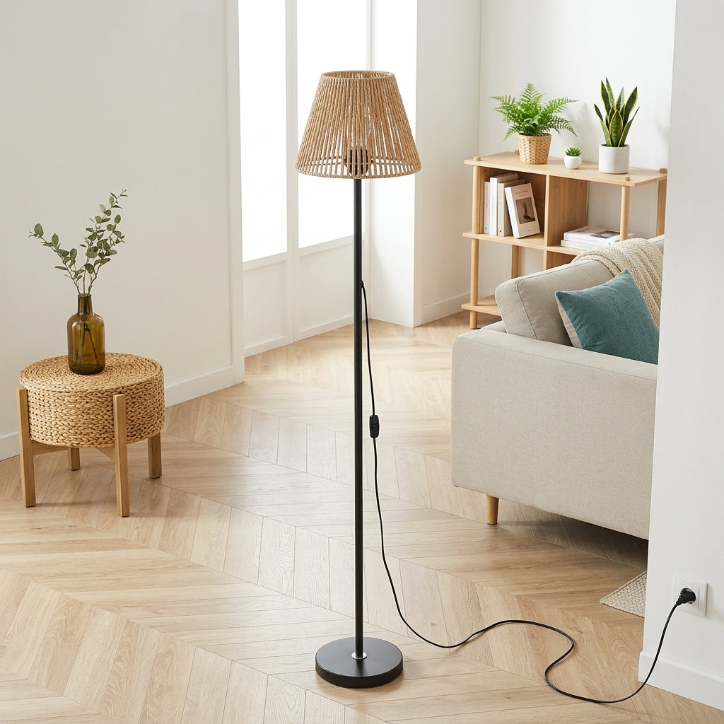 Lampadaire Cannelé en rotin tressé