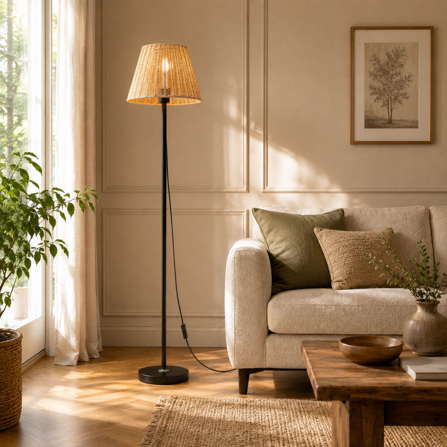 Lampadaire Cône en rotin tressé