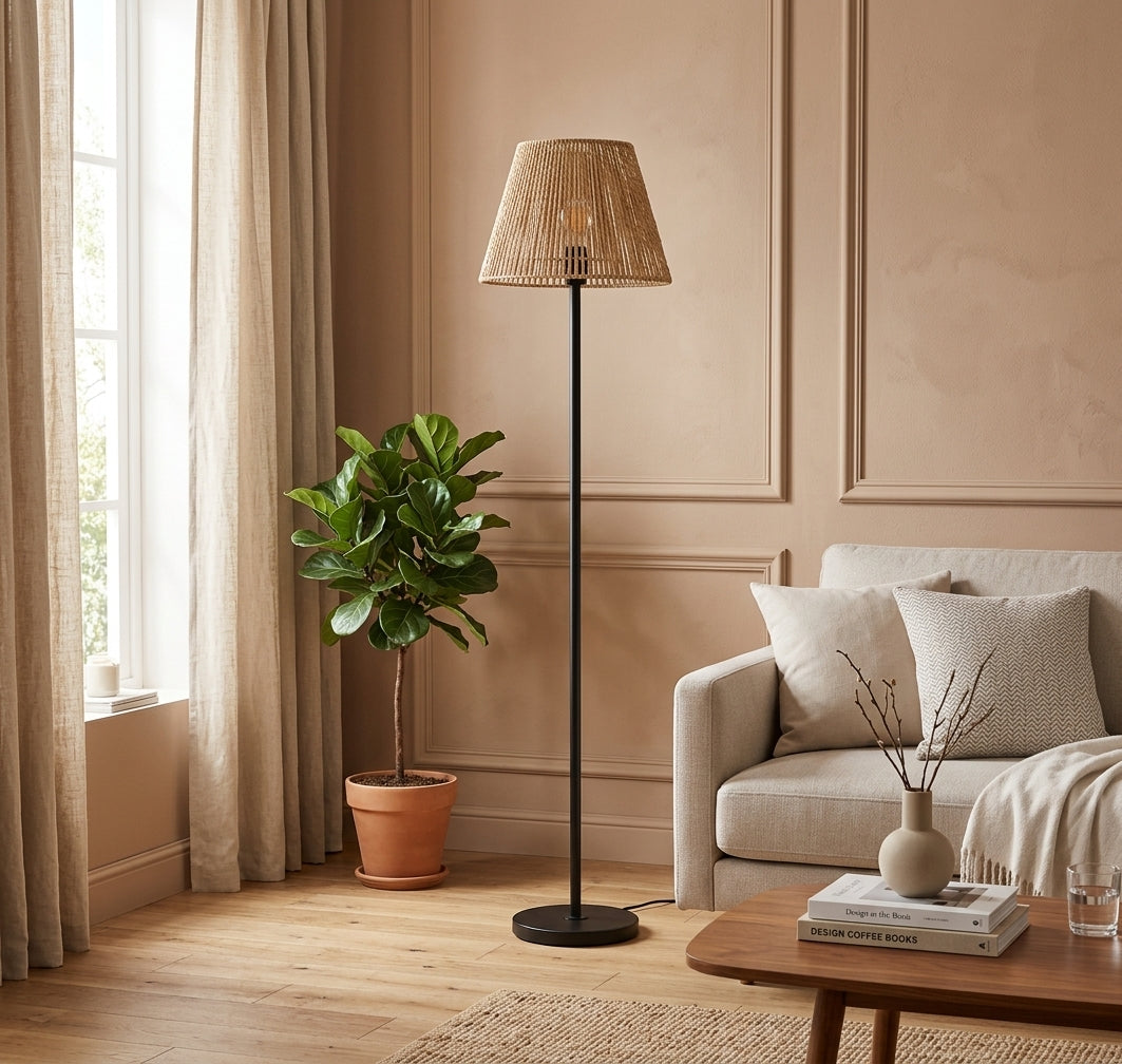 Lampadaire Cône en rotin tressé