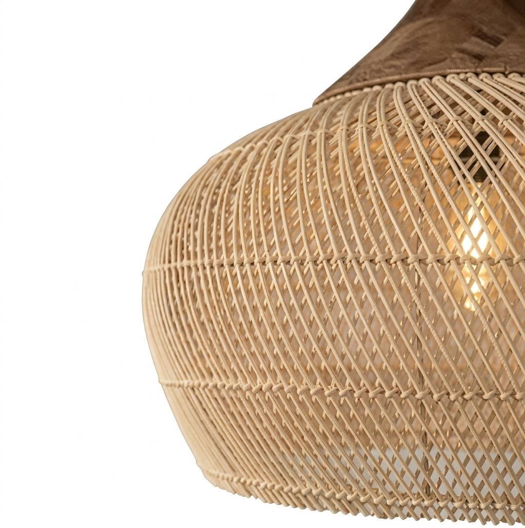 Suspension Dôme en rotin tressé beige