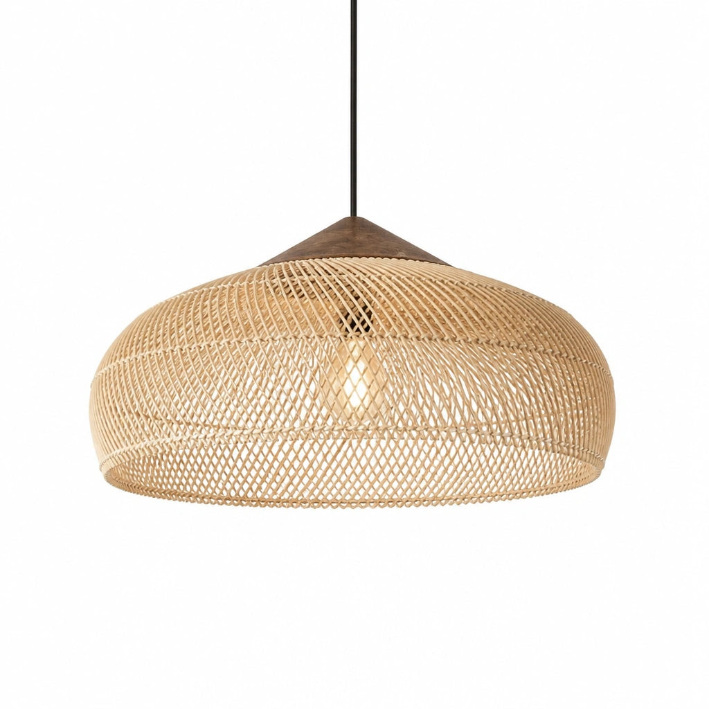 Suspension Dôme en rotin tressé beige