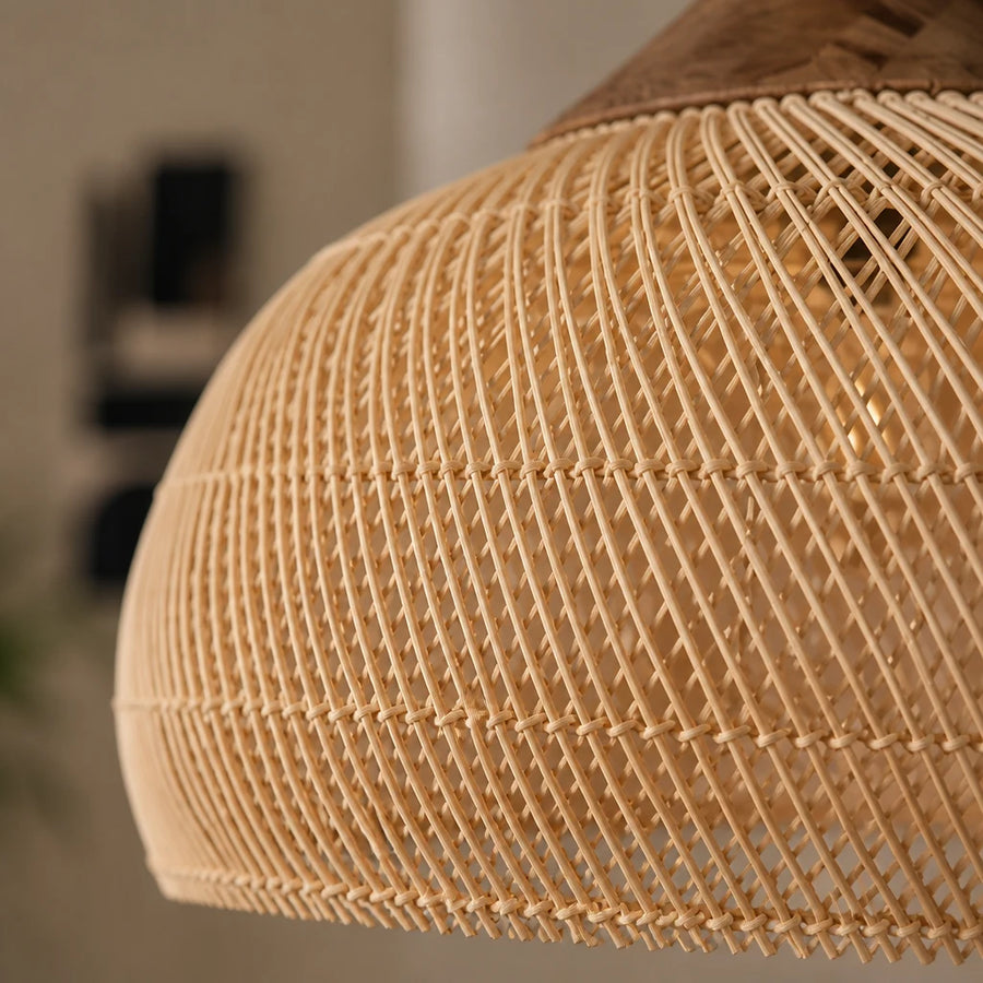 Suspension Dôme en rotin tressé beige