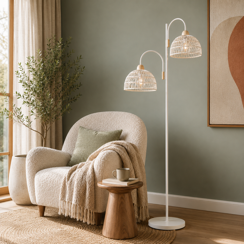 Lampadaire Liseuse en rotin tressé