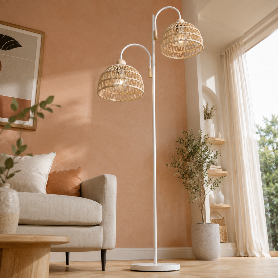 Lampadaire Liseuse en rotin tressé