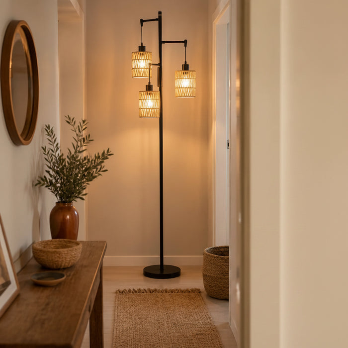 Lampadaire Trio en rotin tressé